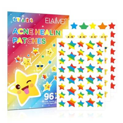 Star Blemish Patch,Spot Patch,sternförmige Akne-Abdeckpflaster, Hydrokolloid-Akne-Pflaster,Teebaumöl & Centella Öl, Hydrokolloid Akne Pickel Patches (Bunte Sterne 96PCS) von CutitiUU