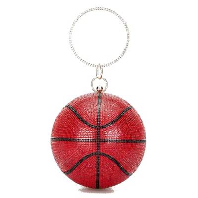 DBromanticArt Damen Basketball förmige Umhängetasche Clutch, Strass runde Kugel Kristall Abendtasche, Handtasche für Hochzeit Party Rot von DBromanticArt