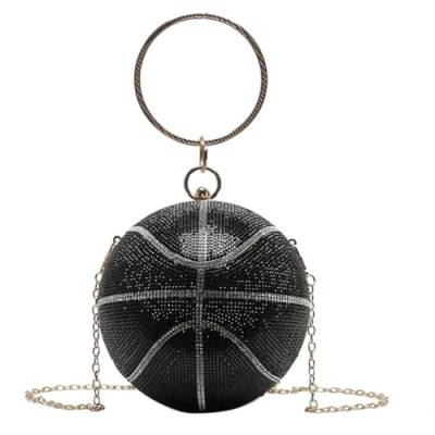 DBromanticArt Damen Basketball förmige Umhängetasche Clutch, Strass runde Kugel Kristall Abendtasche, Schwarz Handtasche für Hochzeit Party von DBromanticArt