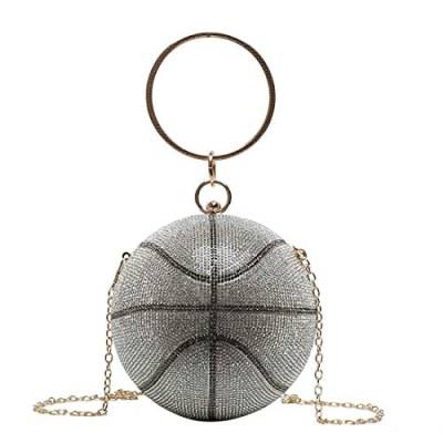 DBromanticArt Damen Basketball förmige Umhängetasche Clutch, Strass runde Kugel Kristall Abendtasche, Silber Handtasche für Hochzeit Party von DBromanticArt