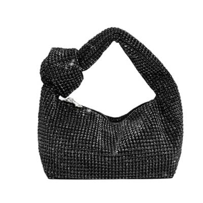 DBromanticArt Damen Clutch Geldbeutel Strass Knotted Handtasche Full Diamond Hobo Dumpling Bag Funkelnes Abend Umhängetasche Schwarz-A von DBromanticArt