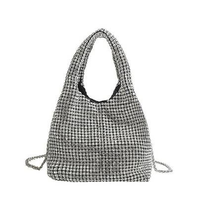 DBromanticArt Damen Clutch Geldbeutel Strass Knotted Handtasche Full Diamond Hobo Dumpling Bag Funkelnes Abend Umhängetasche Silber-C von DBromanticArt