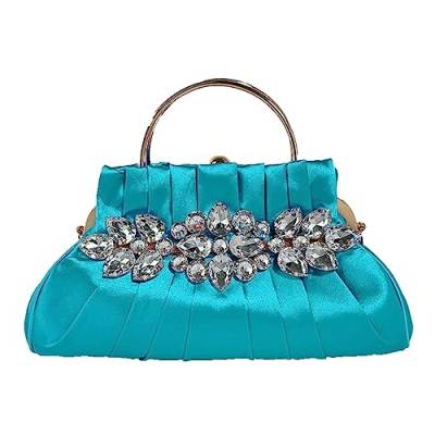 DBromanticArt Kristall Strass Abendhandtasche Satin Plissee Umhängetasche, Hochzeit Party Abschlussball formelle Clutch Tasche Blau von DBromanticArt