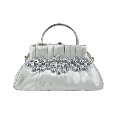 DBromanticArt Kristall Strass Abendhandtasche Satin Plissee Umhängetasche, Hochzeit Party Abschlussball formelle Clutch Tasche Silber von DBromanticArt