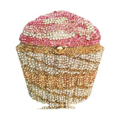 DBromanticArt Niedliche Cupcake Strass Clutch Rosa Diamant Abendtaschen für Damen, Party Hochzeit Cocktail Abschlussball Kristall Handtasche von DBromanticArt