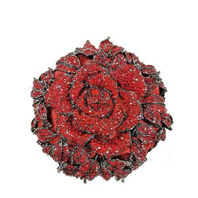 DBromanticArt Strass Abendhandtasche Blumendiamant runde Form Umhängetasche für Damen, Hochzeitsfeier Clutch Geldbörse Rot von DBromanticArt
