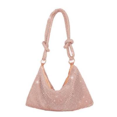 DBromanticArt Strass Hobo Tasche für Damen, glitzernde gestrickte Abendhandtasche, glitzernde Kristall Clutch Geldbörse für Party, Abschlussball, Hochzeit Roségold von DBromanticArt