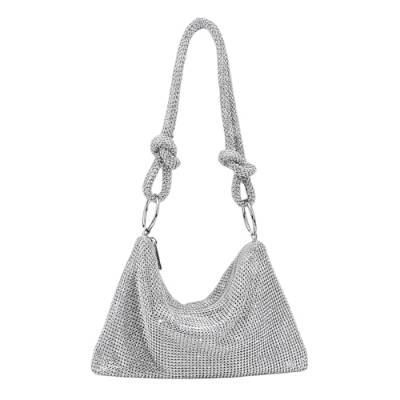 DBromanticArt Strass Hobo Tasche für Damen, glitzernde gestrickte Silber Abendhandtasche, glitzernde Kristall Clutch Geldbörse für Party, Abschlussball, Hochzeit von DBromanticArt