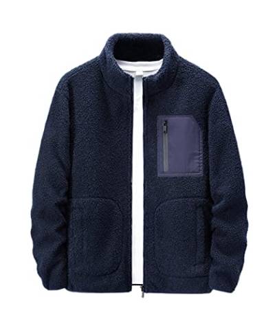 Fleecejacke Herren Stehkragen Mit Reißverschluss Klassisch Einfarbig Herren Kältejacke Slim Fit Plus Samtverdickung Täglich Winddicht Warm Herren Winterjacke D-Dark Blue XXL von DDZYQ