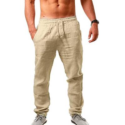 DELAIESI Leinenhose Herren Lang Summer Sommerhose Herren Leicht Sommerhose Herren Leicht Stretch Sommerhose Herren Gummizug Chino Hose Herren Knöchelfrei Schlaghose Herren 80Er von DELAIESI