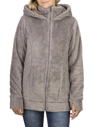 DENIMFY Damen Fleece Jacke DFMila Hoodie Winterjacke Reißverschluss Sweatjacke Übergangsjacke Kapuzenjacke Kapuze Teddyfleece Fleecejacke Stehkragen, Größe:S, Farben:Asphalt Grey von DENIMFY