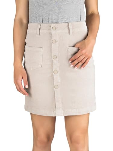 DENIMFY Damen Mini Cord Rock DFAlina Minirock Taschen Sommer Midi Skirt Cord Elegant Sommerrock Midirock Stretch Knielang Kurz A-Linie Kurzrock, Größe:S, Farben:Light Sand (60200) von DENIMFY