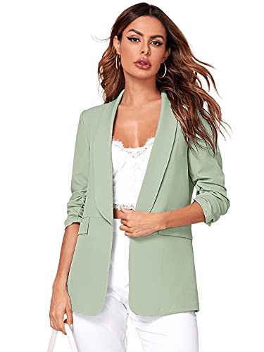 DIDK Damen Blazer Elegant 3/4 Arm Cardigan Open Front Casual Schalkragen Herbst Jacke Gerüscht Büro Blazers Minzgrün S von DIDK