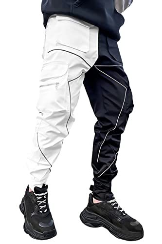 DIOTSR Herren Cargohose Techwear Hip Hop Haremshose Jogginghose mit Taschen Streetwear Punk Jogging, schwarz / weiß, Groß von DIOTSR