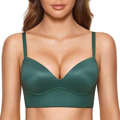 DOBREVA BH Damen Ohne Bügel Push Up T Shirt BHS Gepolstert Bustier Soft Nahtloser Mitternachtssmaragd 70E von DOBREVA