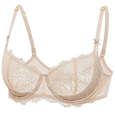 DOBREVA Damen Dirndl BH Push Up Balconette Spitzen BHS Sexy Durchsichtig Große Größen mit Bügel Beige 85B von DOBREVA