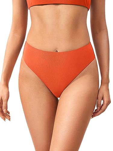 DOBREVA Damen High Waist Bikinihose Bauchweg Hoher Schnitt Ribbed Shape Badeanzug Unterteil Sonnenstein 36 von DOBREVA