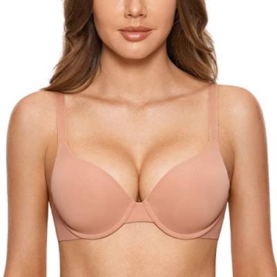 DOBREVA Damen Push Up Bügel BH Soft T Shirt BHS mit Licht Gepolstert Komfort Sexy Sahnekaffee 75A von DOBREVA