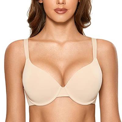 DOBREVA Damen Push Up Bügel BH Soft T Shirt BHS mit Licht Gepolstert Komfort Sexy Beige 85B von DOBREVA