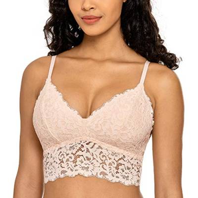 DOBREVA Damen Spitze Bralette Pullover Vest Cute Top Licht Einlagen ohne Bügel-BH Aprikosenrosa M von DOBREVA