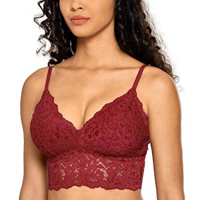 DOBREVA Damen Spitze Bralette Pullover Vest Cute Top Licht Einlagen ohne Bügel-BH Roter Hochgenuss XS von DOBREVA