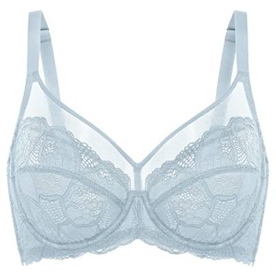 DOBREVA Damen Spitzen Minimizer BH mit Bügel Große Brüste Sexy Vollschalen Ungefüttert Arktisblau 90C von DOBREVA