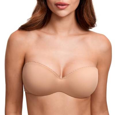 DOBREVA Damen Trägerloser BH Push Up mit Bügel Trägerlos Bandeau BHS Kaum Buff 70B von DOBREVA