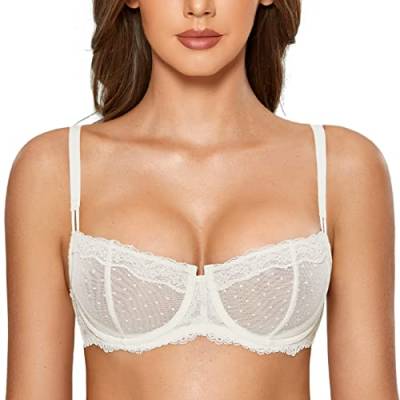 DOBREVA Balconette BH Damen mit Bügel Push Up Dirndl Spitze BHS Sexy Grosse Grössen Ungefüttert Elfenbein#New Spitze 80E von DOBREVA