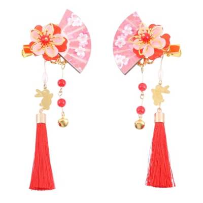 DOITOOL 2st Haarnadel Haarschmuck Für Frauen Wedding Decoration Haarschmuck Mit Blumen Kimono Haarplopp Kopfbedeckungen Für Damen Blumen-fan Rot Bademantel Braut Seitenclip Zink Legierung von DOITOOL