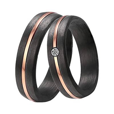 DOOSTI Damen Herren Ring Carbon Schwarz mit Edelstahl Einlage Rosegold mit Zirkonia als Partnerring Ehering Freundschaftsring (Ring ohne Zirkonia, 70 (22.3)) von DOOSTI