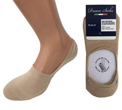 DREAM SOCKS 6 Paar unsichtbare niedrige Socken für Damen Herren mit Silikon in der Ferse für Sneaker, Mokassins, atmungsaktive Socken in Stretch-Lisle, schwarz weiß beige (6 Paare Beige, 38-40) von DREAM SOCKS