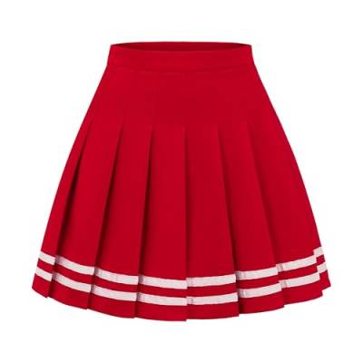 DRESS NICES Faltenrock für Damen, A-Linie, kurz, Minirock, Schuluniform, Cheerleader-Rock, Skaterrock, Rot-Weiß, Streifen, Größe M, Rot-weißer Streifen, Mittel von DRESS NICES