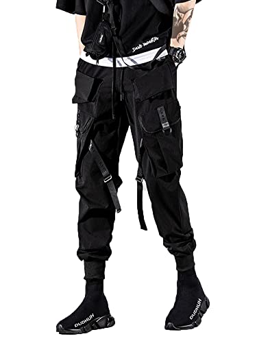 DUDHUH Cargohose für Herren, Techwear, Hip Hop, Haremshose, Streetwear, Mode, Herren, taktische Track-Joggerhose, schwarz, Mittel von DUDHUH