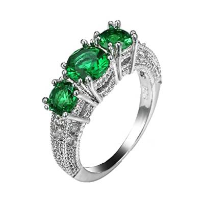 Daesar Damen Ringe Verlobung, Ring Versilbert mit 3 Steine Grün Zirkonia Silber Ring Frauen Jugendstil Große 52 (16.6) von Daesar