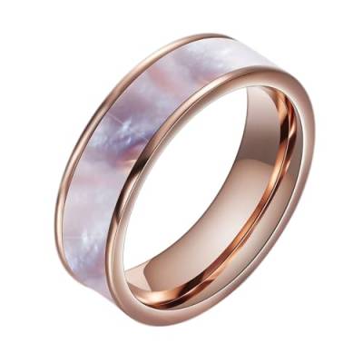 Daesar Edelstahl Ringe Partnerringe Rosegold, Ring Personalisiert 6MM mit Muschel Bandring Ring Gr.57 (18.1) von Daesar