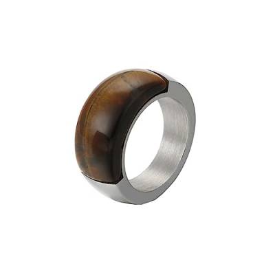 Daesar Ring Damen Personalisiert, Edelstahl Ringe 10MM mit Braun Stein Bandring Verlobung Ring für Frauen Silber Gr.60 (19.1) von Daesar