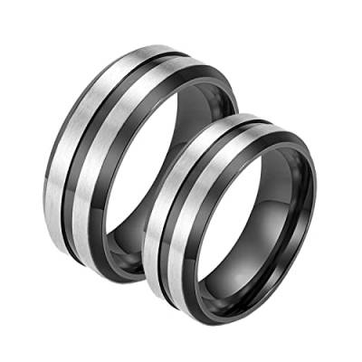 Daesar Verlobungsringe Paar Edelstahl, Trauringe mit Gravur Hochzeit Ringe Set, Silber Schwarz Matt Ringe 8MM Damen Gr.57 (18.1) & Herren Gr.67 (21.3) von Daesar