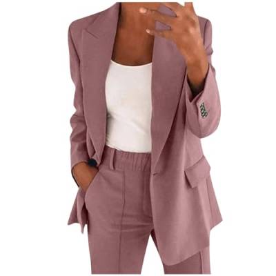 Damen Hosenanzug Zweiteiler Elegant Business Anzug Set 2-Teiliges Revers Büro Blazer und Hohe Taille Hose Slimfit Festlich Sportlich Streetwear Outfit Herbst Anzugjacke und Anzughosen (Lila, L) von Dantazz