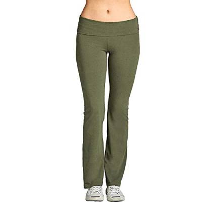 Schlaghose Damen Stretch Stoff Yogahose Low Waist Flared Leggings Blickdicht Bootleg Sporthose Laufhose Elastische Bootcut Jogginghose Fitnesshose Lang Jazzpants Relaxhose (Armeegrün, S) von Dantazz