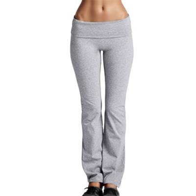 Schlaghose Damen Stretch Stoff Yogahose Low Waist Flared Leggings Blickdicht Bootleg Sporthose Laufhose Elastische Bootcut Jogginghose Fitnesshose Lang Jazzpants Relaxhose (Grau, L) von Dantazz