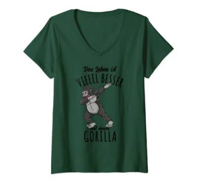 Damen Das Leben Ist Besser Mit einem Gorilla T-Shirt mit V-Ausschnitt von Das Leben Ist Besser Mit einem Gorilla