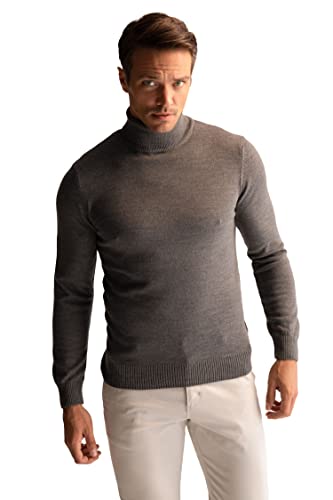 DeFacto Herren Strick Pullover Langarm Rundhalsausschnitt Sweater - Slim fit Pulli für Herren Oberteile Grey Melange,XL von DeFacto