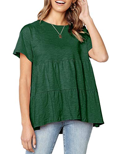 Defal Damen-Tops Sommer Kurzarm locker T-Shirt Babydoll Schößchen - Gr�n - Medium von Defal