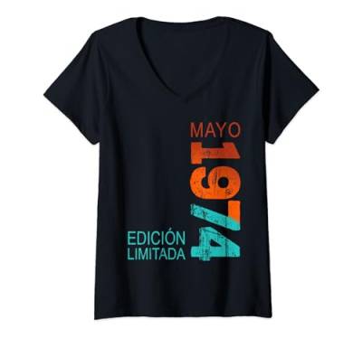 Damen En El Mes De Mayo De 1974 Jahr 1974 Retro 1974 Altmodisch 1974 T-Shirt mit V-Ausschnitt von Desde Mayo Retro Vintage 1974 Edición Limitada