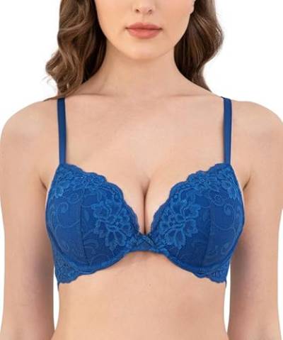 Deyllo BH Damen mit Bügel,Push up BH,Dirndl BH Blumen Spitze Schalen Bügel BH Gepolstert Elegant(JuwelBlau,75A) von Deyllo