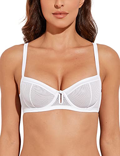 Deyllo Damen BH mit Bügel Transparente Mesh-Spitze Ungefütterter Bügel-BH Durchsichtiger Demi BH (Weiß,70D) von Deyllo