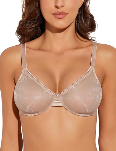 Deyllo Damen Bügel BH mit Spitze Unwattierter Triangel BH Soft Brustformende, Beige, 80E von Deyllo