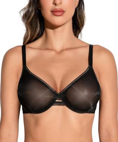 Deyllo Damen Bügel BH mit Spitze Unwattierter Triangel BH Soft Brustformende, Schwarz, 80B von Deyllo