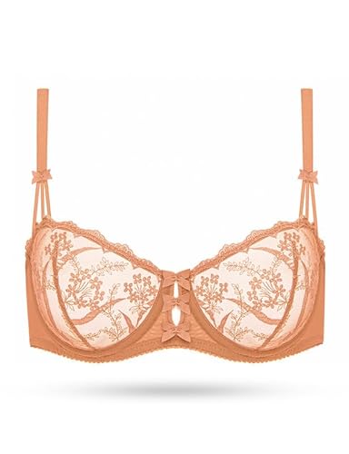 Deyllo Damen Demi BH mit Bügel, Schönem Spitze Ungefüttert BH,Sheer Sehen Durch BHS,Nicht Gepolstert BH（Orangerosa,90D von Deyllo