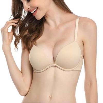 Deyllo Damen Push Up BH, Bügel BH, Super GepolsterterBH, T-Shirt BH, Plunge BH, Multi-Strap BH, Softschalen BH(Beige,85C) von Deyllo